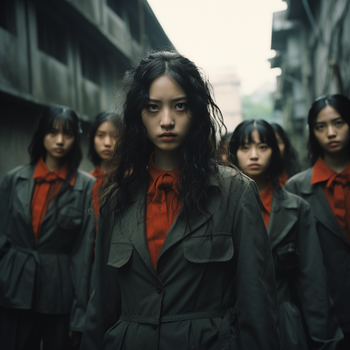Group of Shanghai schoolgirls on a wall Group of Shanghai schoolgirls on a wall