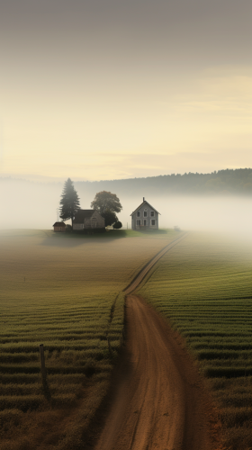 Rolling Bavarian countryside with farmhouse silhouette