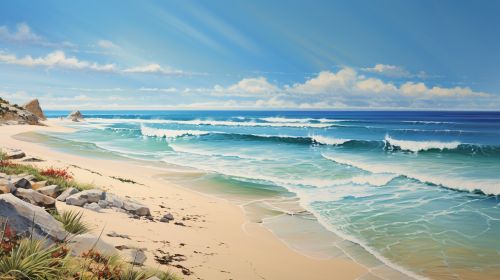 Serene beach painting artwork