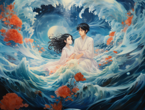 Colorful anime girl enjoying the beach