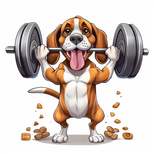 Strong Beagle lifting heavy barbell