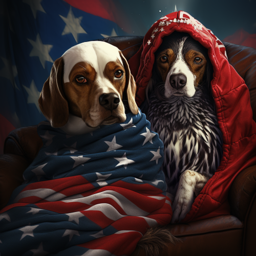 Half Beagle Half Pug on Royalty Pillow with Eagle Hoodie