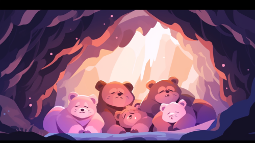 Bear group dreaming in cave