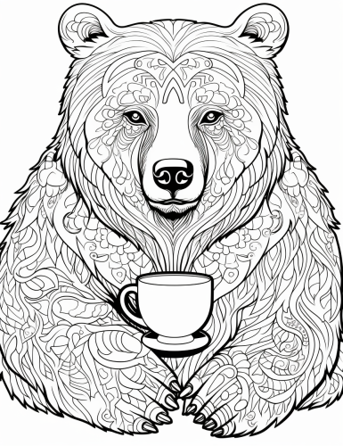Bear enjoying a cup of coffee