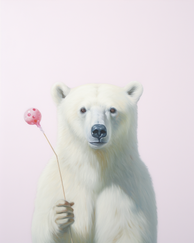 Bear with Lollipop - Minimalist Surrealistic Art