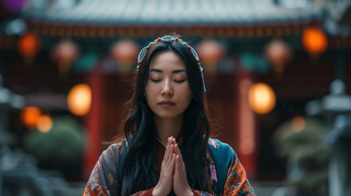 Asian lady meditating portrait