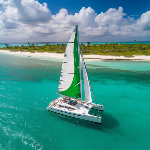 Stunning catamaran sailing in Caribbean's emerald lagoon