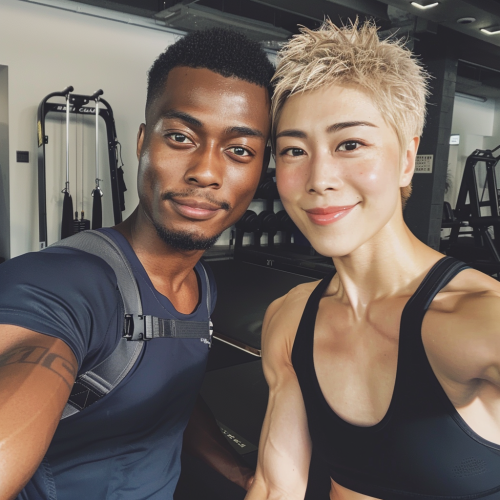Japanese woman smiling in gym