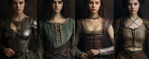 Beautiful medieval women in cyberpunk fashion model shoot