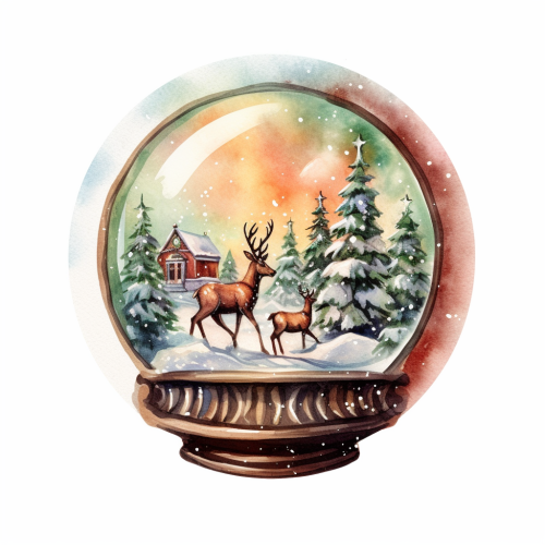 Isolated watercolor illustration of a snow globe with a sleigh