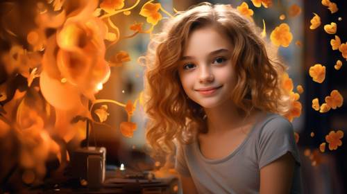 Tween girl creating art with AI tools