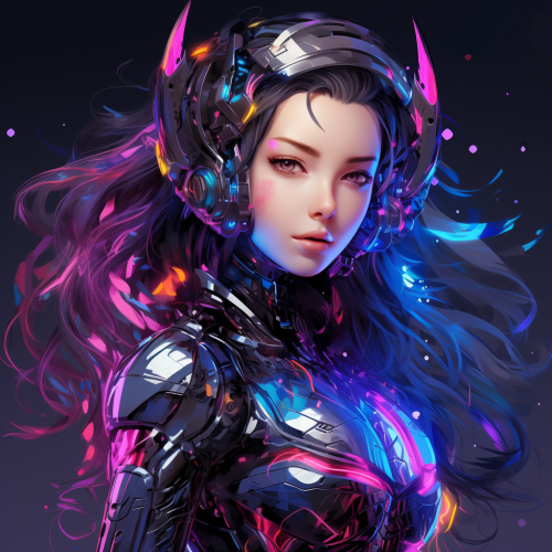 Beautiful woman in black neon armour