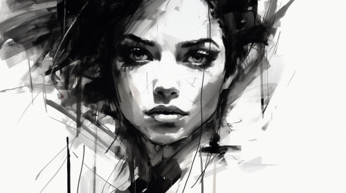 Black and White Caricature of a Beautiful Woman