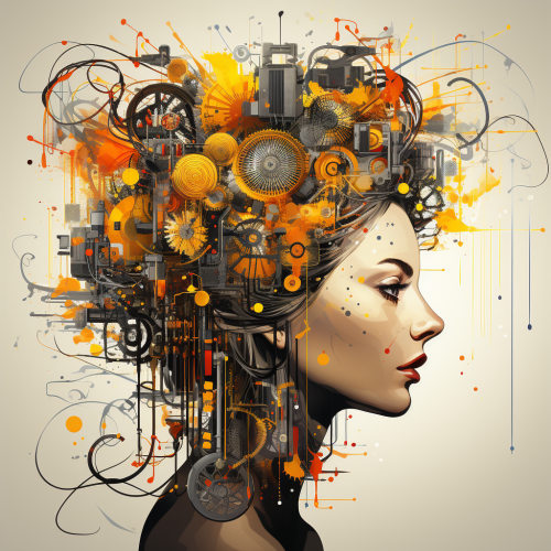 Woman with Gears as Brain Thinking of Ideas