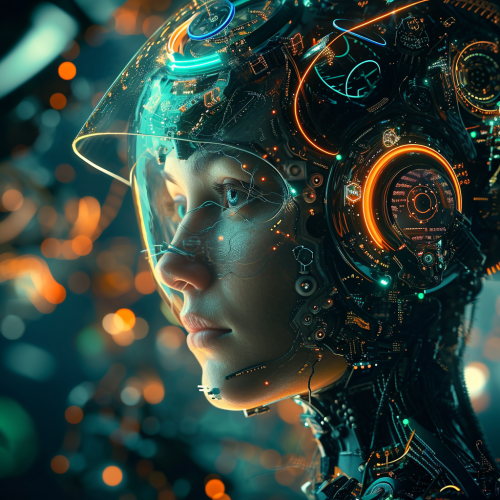 Beautiful woman connecting mind to computer ports Beautiful woman connecting mind to computer ports