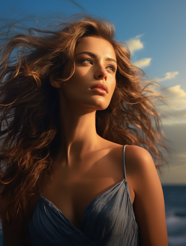 Beautiful woman hopping on sea sky