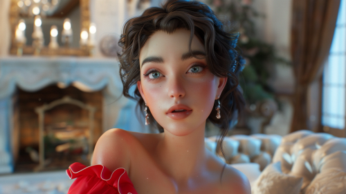 White woman in red dress