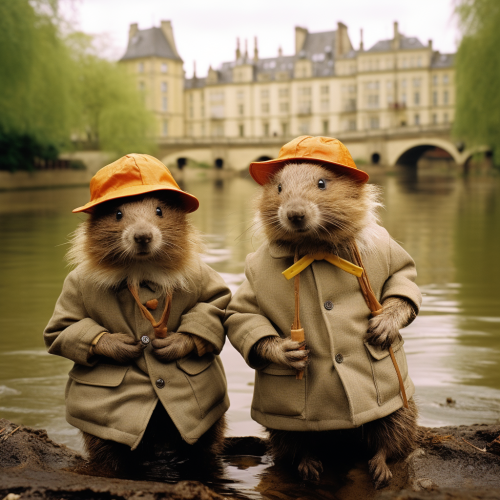 Beavers wearing deerstalker hats in London