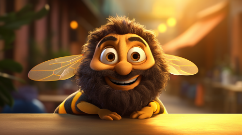 Anthropomorphized bee man with a friendly smile