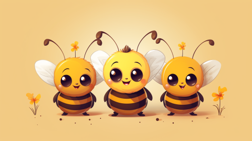 Illustration of Bee Family with Daughter and Son