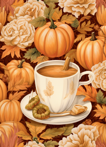 Beige seamless pattern with a pumpkin spiced latte Beige seamless pattern with a pumpkin spiced latte