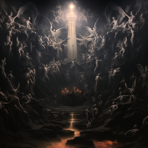 Mural of beings of light and darkness