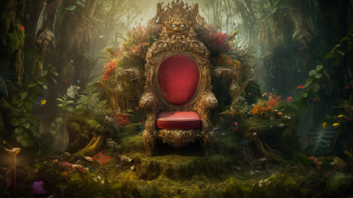 Ornate Bejewelled King's Throne in the Lush Forest