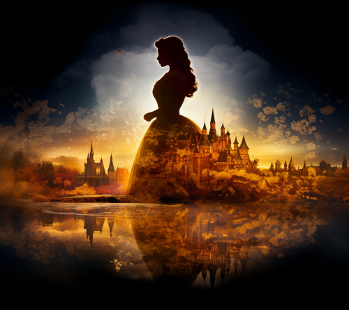 Belle and Disney castle decorated for Christmas