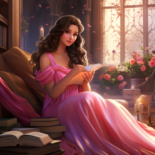 Belle curled up in armchair reading book