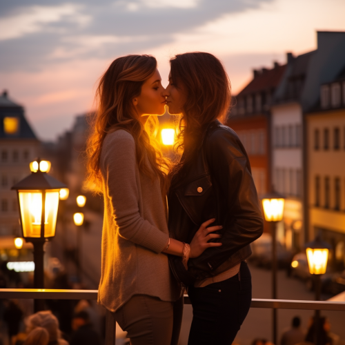 Two women sharing a heartfelt kiss in Berlin Two women sharing a heartfelt kiss in Berlin