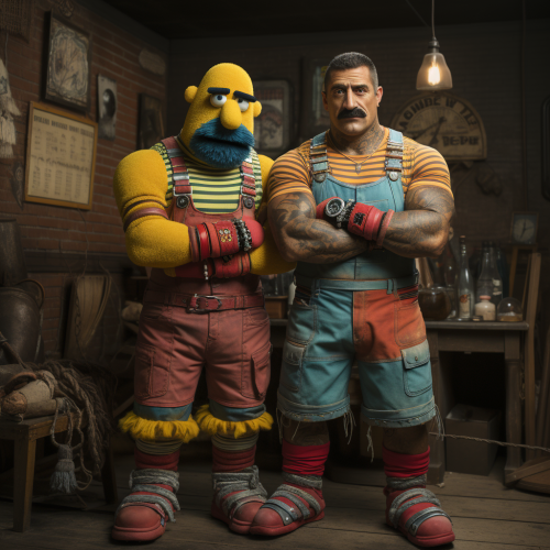 Bert and Ernie bodybuilders in raw style