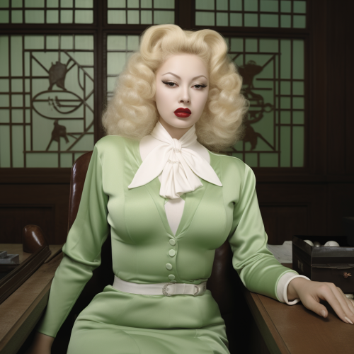 Betty Brosmer in North Korean Parlament Speaker attire