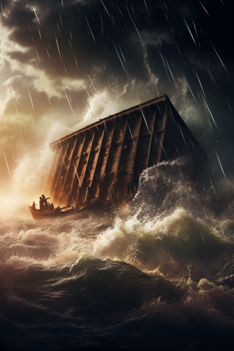 Dramatic biblical ark in storm waves Dramatic biblical ark in storm waves