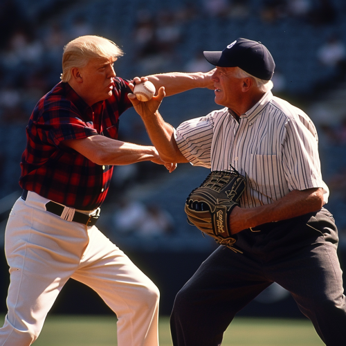 Joe Biden and Donald Trump playing baseball