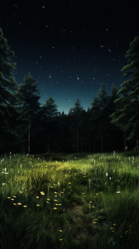Enchanting bigfood roaming in forest meadow at night