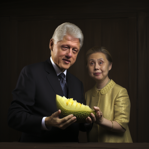 Bill Clinton enjoying durian fruit