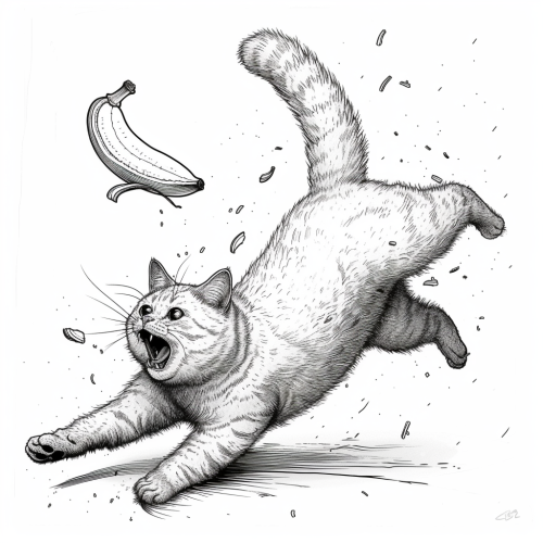 Funny cat slipping on banana peel Funny cat slipping on banana peel