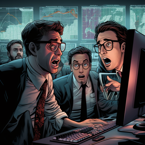 Panicking traders in comic book style