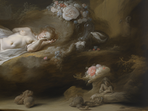 Strange tree tendril lovers sharing an intimate kiss