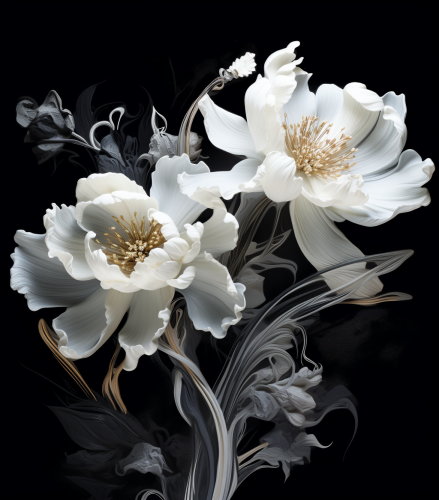 Black and white flowers on a black background