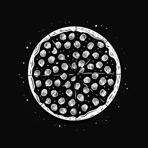 Minimalist black and white pizza slice illustration
