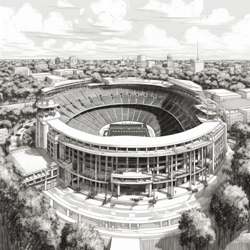 Black and white sketch of Ben Hill Griffin Stadium
