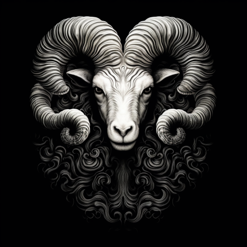 Hand-drawn black and white ram head