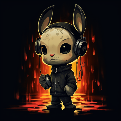 Black Animal Crossing character with headphones listening to music