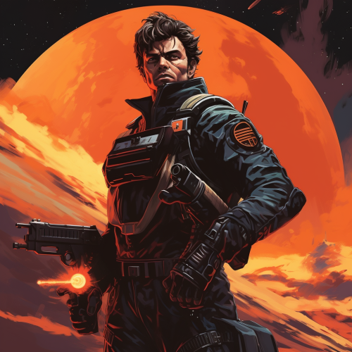 Astronaut in Black Suit with Tommy Gun