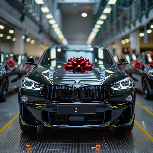 black BMW X2 cars with red bows