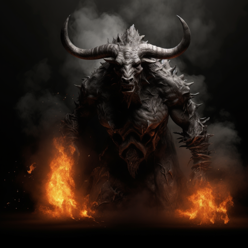 Eerie black bull surrounded by fire