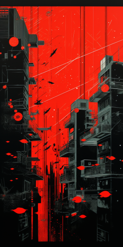 Sci-fi Fish Flying Between Houses