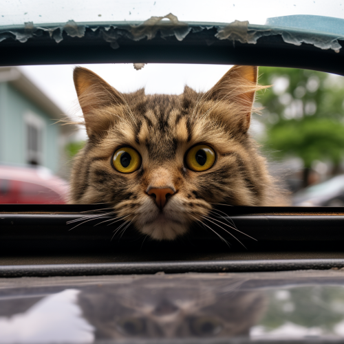 Black cat on car hood