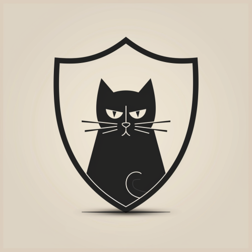 Minimalistic black cat logo on shield